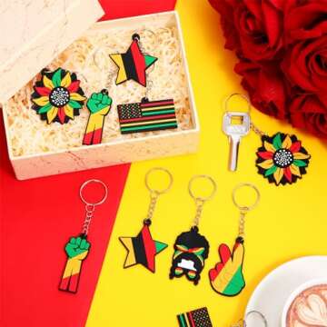 Ferreve 60 Pieces Black History Month Juneteenth Keychain African Afro Party Supplies Black Women Hanging Gift Keychain Accessories for Black and Red Juneteenth Freedom Day Party Decoration