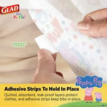 Glad Peppa Pig Bibs, 30 Count, Fun Disposable Kids Bibs