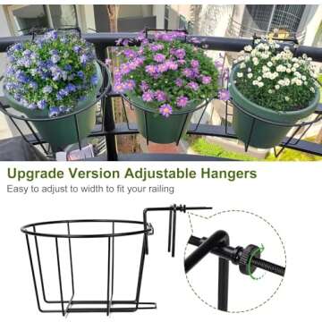 TQVAI 3 Pack Hanging Railing Planter Adjustable Deck Rail Planters, Plant Stand Flower Pot Holder Wi...