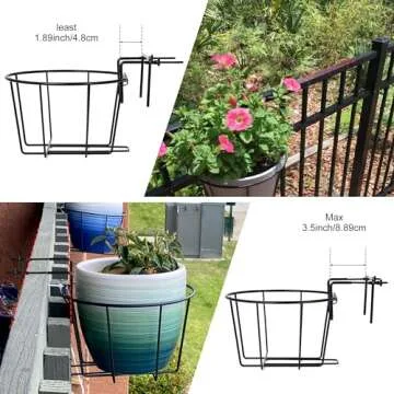 TQVAI 3 Pack Hanging Railing Planter Adjustable Deck Rail Planters, Plant Stand Flower Pot Holder Wire Baskets for Orchid, Patio Ledge, Balcony, Fit for 1.5” to 3.5” Railing, Black