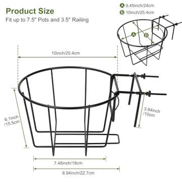 TQVAI 3 Pack Hanging Railing Planter Adjustable Deck Rail Planters, Plant Stand Flower Pot Holder Wire Baskets for Orchid, Patio Ledge, Balcony, Fit for 1.5” to 3.5” Railing, Black