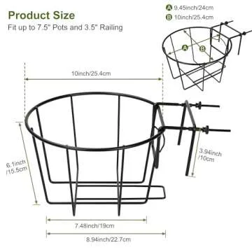 TQVAI 3 Pack Hanging Railing Planter Adjustable Deck Rail Planters, Plant Stand Flower Pot Holder Wire Baskets for Orchid, Patio Ledge, Balcony, Fit for 1.5” to 3.5” Railing, Black