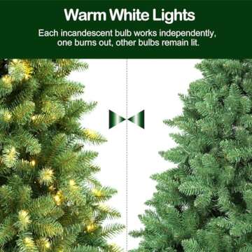 Hykolity 7.5 ft Prelit Christmas Tree, Artificial Christmas Tree with 450 Warm White Lights, 1450 Branch Tips, Metal Stand and Hinged Branches for Decoration
