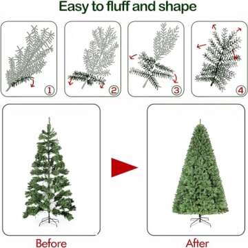 Hykolity 7.5 ft Prelit Christmas Tree, Artificial Christmas Tree with 450 Warm White Lights, 1450 Branch Tips, Metal Stand and Hinged Branches for Decoration