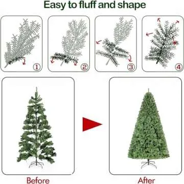 Hykolity 7.5 ft Prelit Christmas Tree, Artificial Christmas Tree with 450 Warm White Lights, 1450 Branch Tips, Metal Stand and Hinged Branches for Decoration