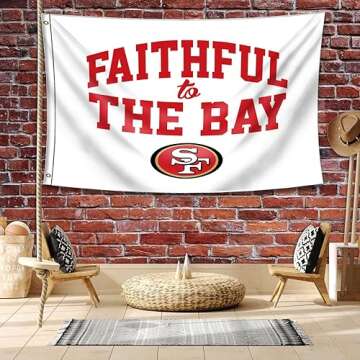 JCLOCK 49ers Faithful To The Bay Flag 3x5ft San Francisco Outdoor Indoor Banner with Grommetsr for Garage Man Cave Wall Decoration Sports Fan Flag