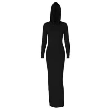 ccisppal Women's 2023 Fall Maxi Dress Hooded Sexy Long Sleeve Bodycon Party Club Cocktail Maxi Dress