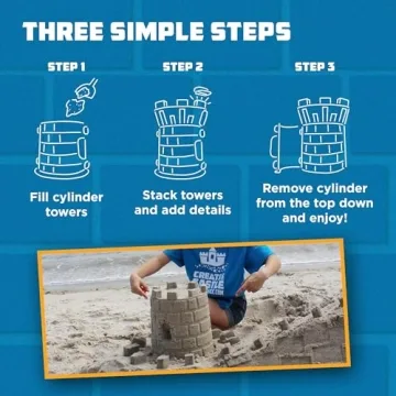 Create A Castle Sandcastle Kit as Seen on Shark Tank, 6 Piece Outdoor Beach Toy Set for Kids and Adults, Towers, Building Tools, Portable Mesh Storage Backpack - Pro Blue