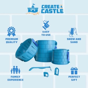 Create A Castle Sandcastle Kit as Seen on Shark Tank, 6 Piece Outdoor Beach Toy Set for Kids and Adults, Towers, Building Tools, Portable Mesh Storage Backpack - Pro Blue