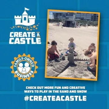Create A Castle Sandcastle Kit as Seen on Shark Tank, 6 Piece Outdoor Beach Toy Set for Kids and Adults, Towers, Building Tools, Portable Mesh Storage Backpack - Pro Blue