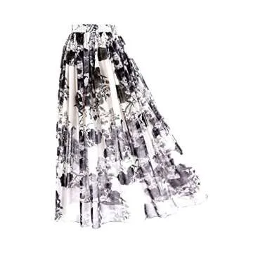 Topdress Women's Chiffon Skirts Elastic High Waist Tea Length A-line Ruffle Beach Skirts Black Painting XL