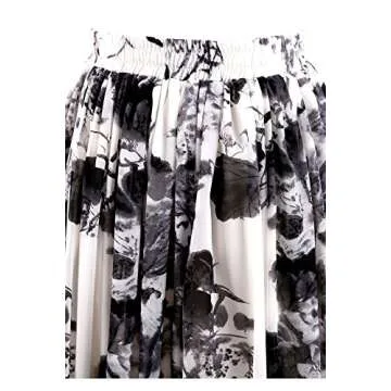 Topdress Women's Chiffon Skirts Elastic High Waist Tea Length A-line Ruffle Beach Skirts Black Painting XL