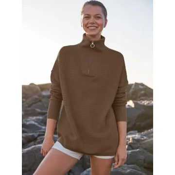 ANRABESS Women Quarter Zip Oversized Casual Loose Rib Knit Cozy Pullover Sweaters Top 2024 Fall Fashion Outfits Clothes