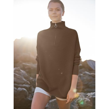 ANRABESS Women Quarter Zip Oversized Casual Loose Rib Knit Cozy Pullover Sweaters Top 2024 Fall Fashion Outfits Clothes