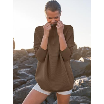 ANRABESS Women Quarter Zip Oversized Casual Loose Rib Knit Cozy Pullover Sweaters Top 2024 Fall Fashion Outfits Clothes