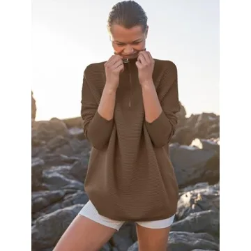 ANRABESS Women Quarter Zip Oversized Casual Loose Rib Knit Cozy Pullover Sweaters Top 2024 Fall Fashion Outfits Clothes