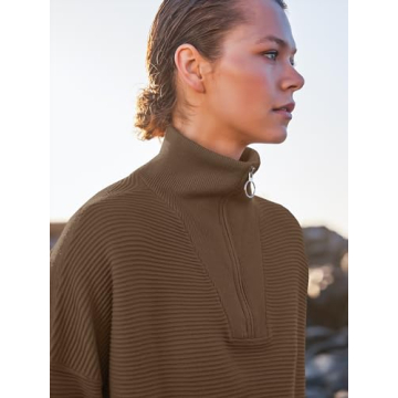 ANRABESS Women Quarter Zip Oversized Casual Loose Rib Knit Cozy Pullover Sweaters Top 2024 Fall Fashion Outfits Clothes