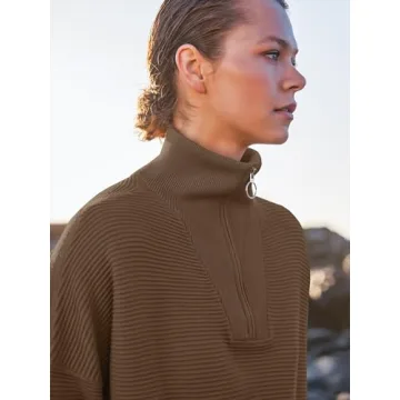 ANRABESS Women Quarter Zip Oversized Casual Loose Rib Knit Cozy Pullover Sweaters Top 2024 Fall Fashion Outfits Clothes