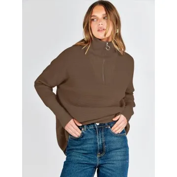 ANRABESS Women Quarter Zip Oversized Casual Loose Rib Knit Cozy Pullover Sweaters Top 2024 Fall Fashion Outfits Clothes