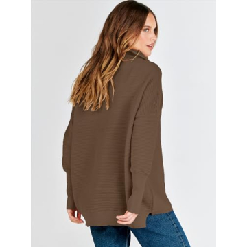 ANRABESS Women Quarter Zip Oversized Casual Loose Rib Knit Cozy Pullover Sweaters Top 2024 Fall Fashion Outfits Clothes