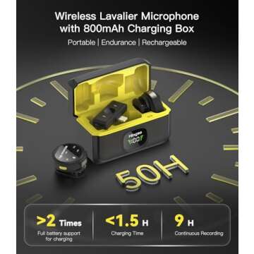 Hingso Wireless Lavalier Microphone for iPhone (Lightning), 50H Battery Life, 165FT Range, Hi-Fi Sound & Noise Cancellation, Plug and Play,Lapel Microphone Wireless