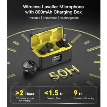 Hingso Wireless Lavalier Microphone for iPhone (Lightning), 50H Battery Life, 165FT Range, Hi-Fi Sound & Noise Cancellation, Plug and Play，Lapel Microphone Wireless
