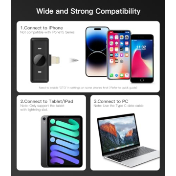 Hingso Wireless Lavalier Microphone for iPhone (Lightning), 50H Battery Life, 165FT Range, Hi-Fi Sound & Noise Cancellation, Plug and Play，Lapel Microphone Wireless