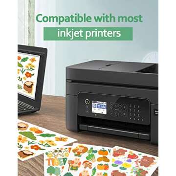 Gwybkq Glossy Printable Vinyl Sticker Paper for Inkjet Printer 25 Sheets 8.5"x11" Adhseive White Lab...