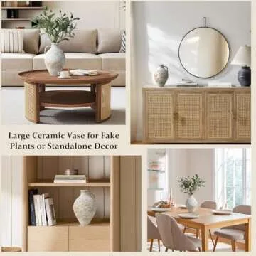 Vintage Ceramic Vase with Fake Olive Branches, Farmhouse White Vase with 2Pcs Faux Olive Plant Greenery for Home Bedroom Living Room Side Table Entryway Dining Table Decor