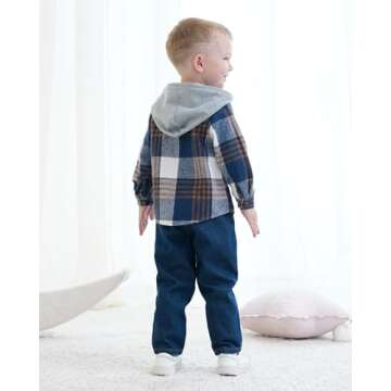 XUANHAO 18 Months Boy Clothes Toddler Outfits Winter Clothing Boys 18 Months Long Sleeve Hoodie Plaid Tops Denim Pants Fall 18-24 Months Boy Clothes