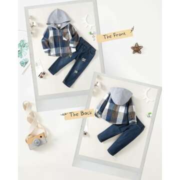 XUANHAO 18 Months Boy Clothes Toddler Outfits Winter Clothing Boys 18 Months Long Sleeve Hoodie Plaid Tops Denim Pants Fall 18-24 Months Boy Clothes