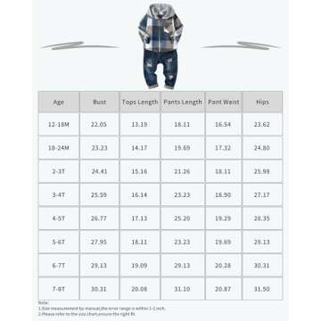 XUANHAO 18 Months Boy Clothes Toddler Outfits Winter Clothing Boys 18 Months Long Sleeve Hoodie Plaid Tops Denim Pants Fall 18-24 Months Boy Clothes