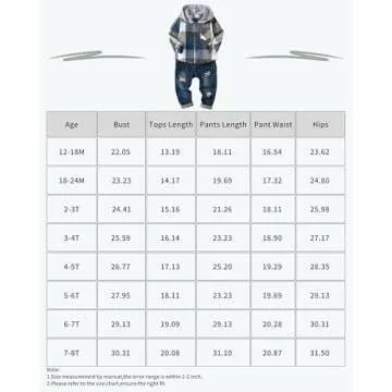 XUANHAO 18 Months Boy Clothes Toddler Outfits Winter Clothing Boys 18 Months Long Sleeve Hoodie Plaid Tops Denim Pants Fall 18-24 Months Boy Clothes
