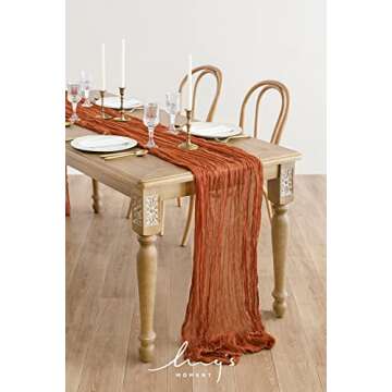 Ling's Moment 14Ft Burnt Ochre Table Runner Cheesecloth Gauze Semi-Sheer Brown Terracotta Tablecloth...