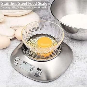 Digital Kitchen Scale with Removable Bowl 2.5L Volume - Precision 12lb Stainless Steel Food Scale fo...