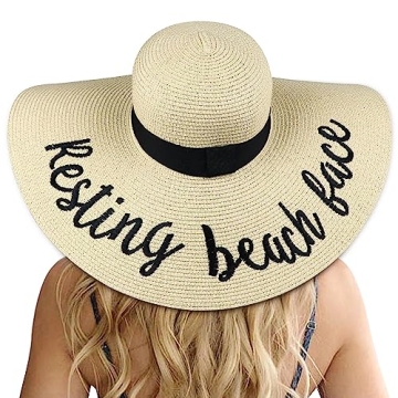 DRESHOW Big Straw Sun Hats for Women - UPF 50+ Floppy Foldable Beach Cap