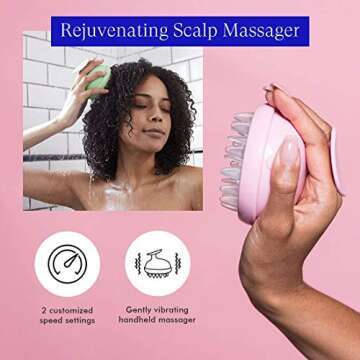 Vanity Planet Groove Scalp Massager (Pucker-up Pink) Rejuvenating Handheld Shampoo Brush, 2-Speed Vibrating, Water Resistant