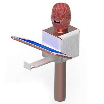 Tzumi PopSolo Professional Bluetooth Karaoke Microphone and Voice Mixer with Smartphone Holder – Great for Kids and Parties – Rose Gold