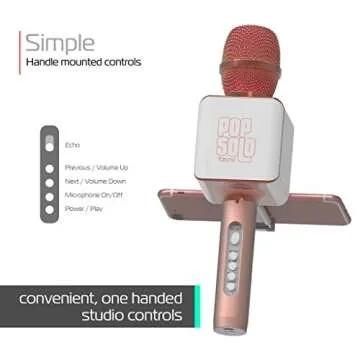 Tzumi PopSolo Professional Bluetooth Karaoke Microphone and Voice Mixer with Smartphone Holder – Great for Kids and Parties – Rose Gold