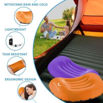 WELLAX Ultralight Camping Pillows for Sleeping, Inflatable Travel Pillow - Compact, Inflatable, and ...
