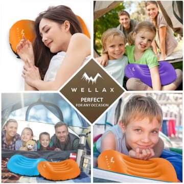 WELLAX Ultralight Camping Pillows for Sleeping, Inflatable Travel Pillow - Compact, Inflatable, and Comfortable Sleeping Bag Pillow for Travel, Backpacking and Camping - Blow Up Pillow