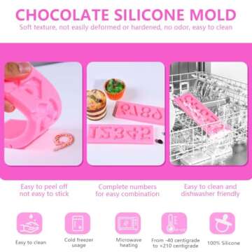 OBTANIM Silicone Number 0-9 3D Embossed Fondant Chocolate Mold with Stick Hole for Birthday Cake Decorating DIY Baking