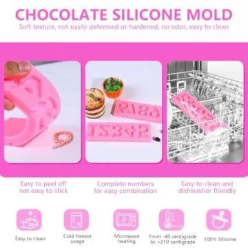 OBTANIM Silicone Number 0-9 3D Embossed Fondant Chocolate Mold with Stick Hole for Birthday Cake Decorating DIY Baking