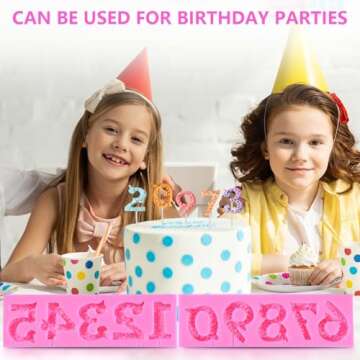 OBTANIM Silicone Number 0-9 3D Embossed Fondant Chocolate Mold with Stick Hole for Birthday Cake Decorating DIY Baking