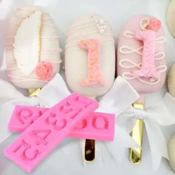 OBTANIM Silicone Number 0-9 3D Embossed Fondant Chocolate Mold with Stick Hole for Birthday Cake Decorating DIY Baking