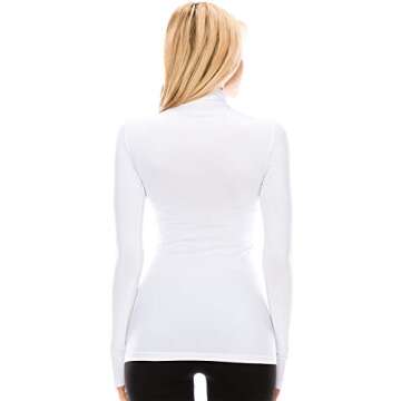 Kurve Women’s Basic Turtleneck Top – Long Sleeve Casual Stretch Mock Neck Slim Fitted T-Shirt Tops (Made in USA), White, X-Small/Small