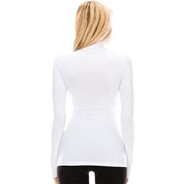 Kurve Women’s Basic Turtleneck Top – Long Sleeve Casual Stretch Mock Neck Slim Fitted T-Shirt Tops (Made in USA), White, X-Small/Small