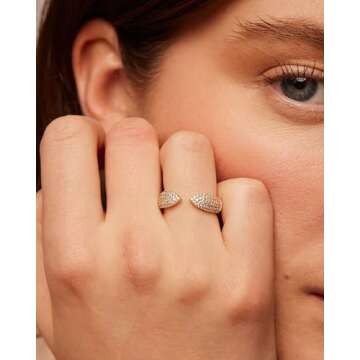 PAVOI 14K Yellow Gold Plated Cuff Statement Ring for Women | Cubic Zirconia Eternity Bands | Open St...