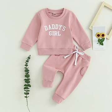 CREAIRY Newborn Baby Girl Outfits Daddy’s Girl Sweatshirt Long Sleeve T-Shirt Tops Pants Set Sweatsuit Toddler Fall Clothes (Pink, 0-6 Months)