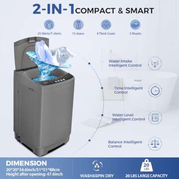 Nictemaw Portable Washing Machine 20Lbs Portable Washer Machine with Drain Pump, 2.8 Cu.ft Compact W...